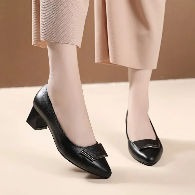 

GKTINOO Brand Shoes Thick Heel Ladies Pumps Genuine Leather Pointed Toe Square Heels Party Handmade Shoes Women