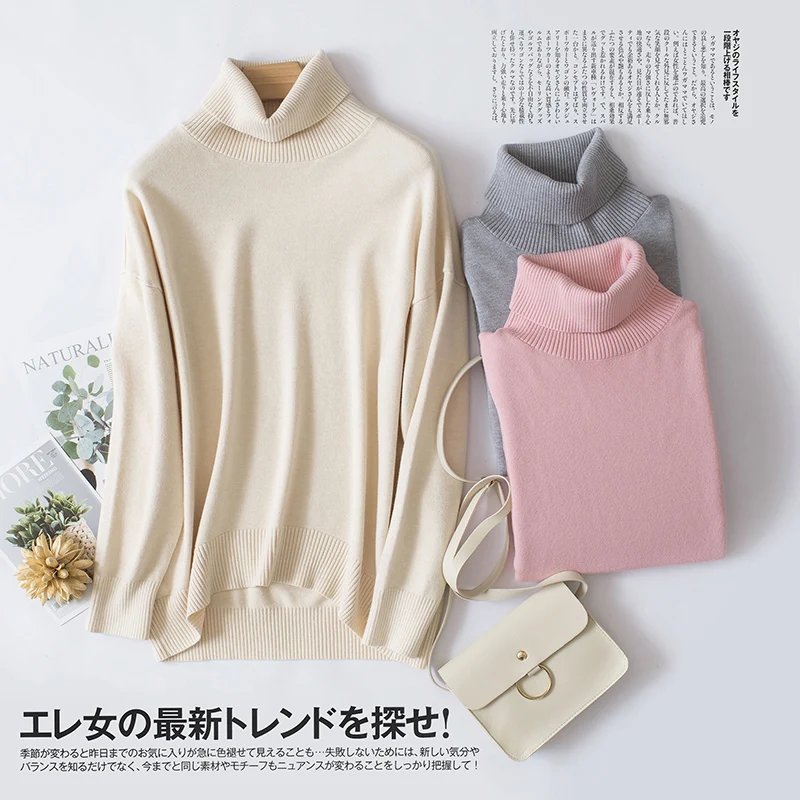 2019 New Fashion Oversize Sweater Winter Loose Pullovers Woman High Collar Knitting Casual Long Sleeve Sweaters Jumpers | Женская одежда