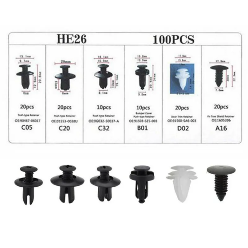 

100pc Car Rivet Trim Panel Retainer Fastener Accessories for Subaru XV Forester Outback Legacy Impreza XV BRZ Tribeca