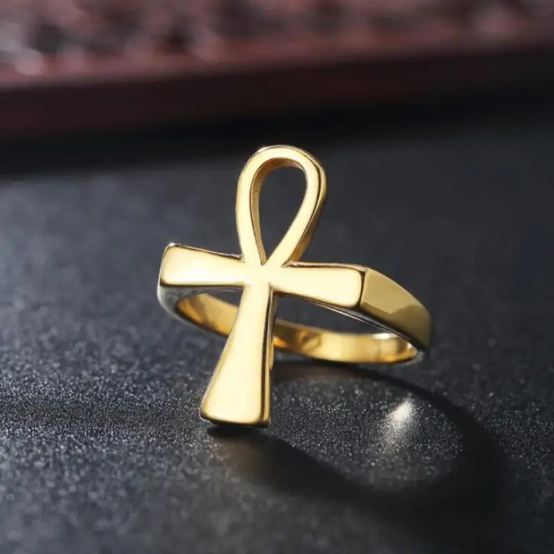 

Classic Egyptian Cross Three-Color Metal Ring Men's Fashion Single Ring Ring Casual Banquet Trend Ladies Ring Jewelry Gift