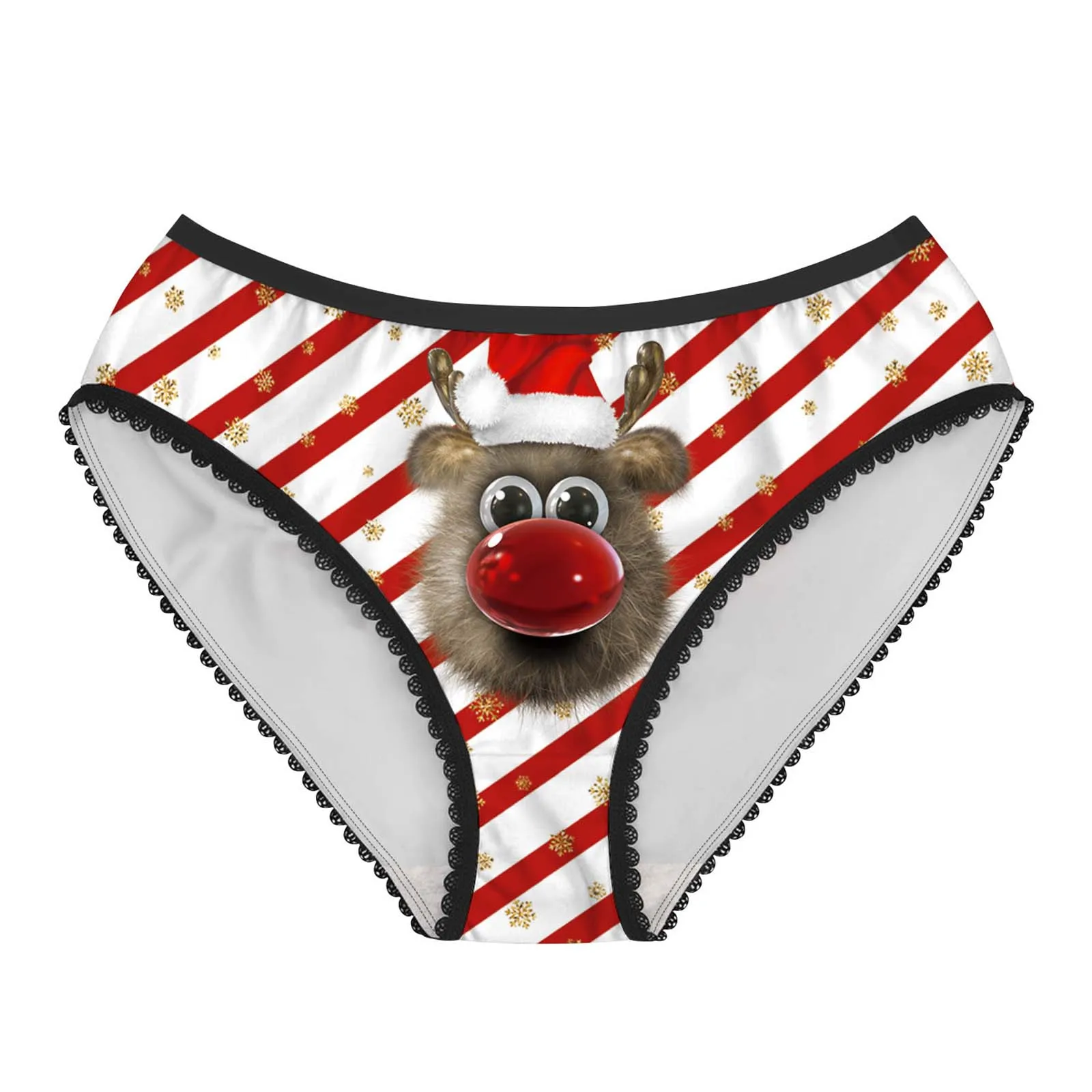 

Women Christmas Holiday Sexy Low Waist Lace Trim Santa Claus Snowman Printed Panties Briefs Knicker Lingerie Underwear Underpant