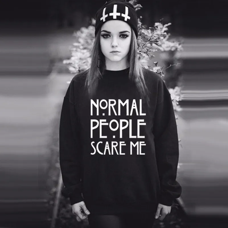 Letter Normal People Scare Me Hoodies Sweatshirts 2019 Women Casual Kawaii Harajuku New Sweat Punk Clothing European Tops Korean