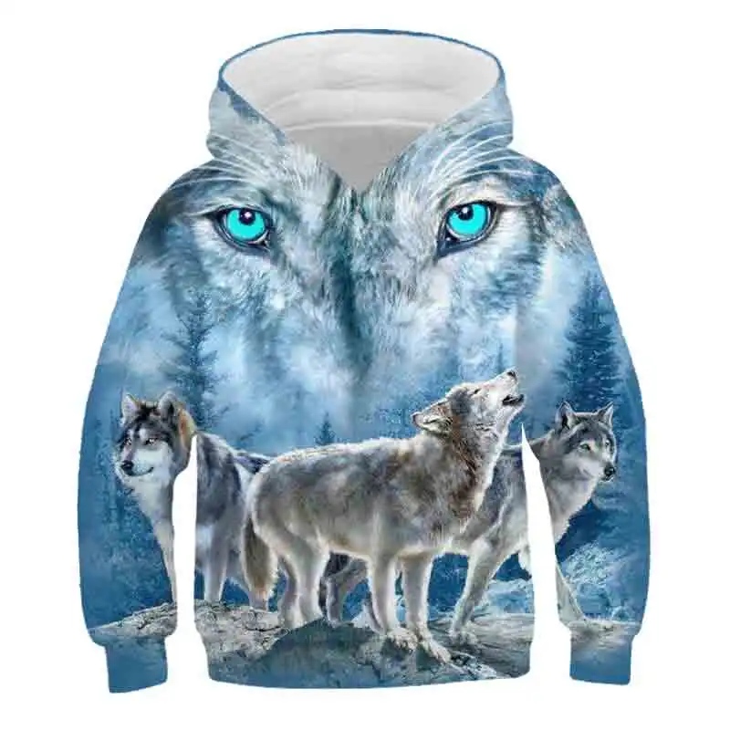 2021 New Style Boys and Girls Wolf Pattern Hoodie Fall/Winter Teen kids Animal Clothing Sweatshirt clothing 4-14 year old | Детская
