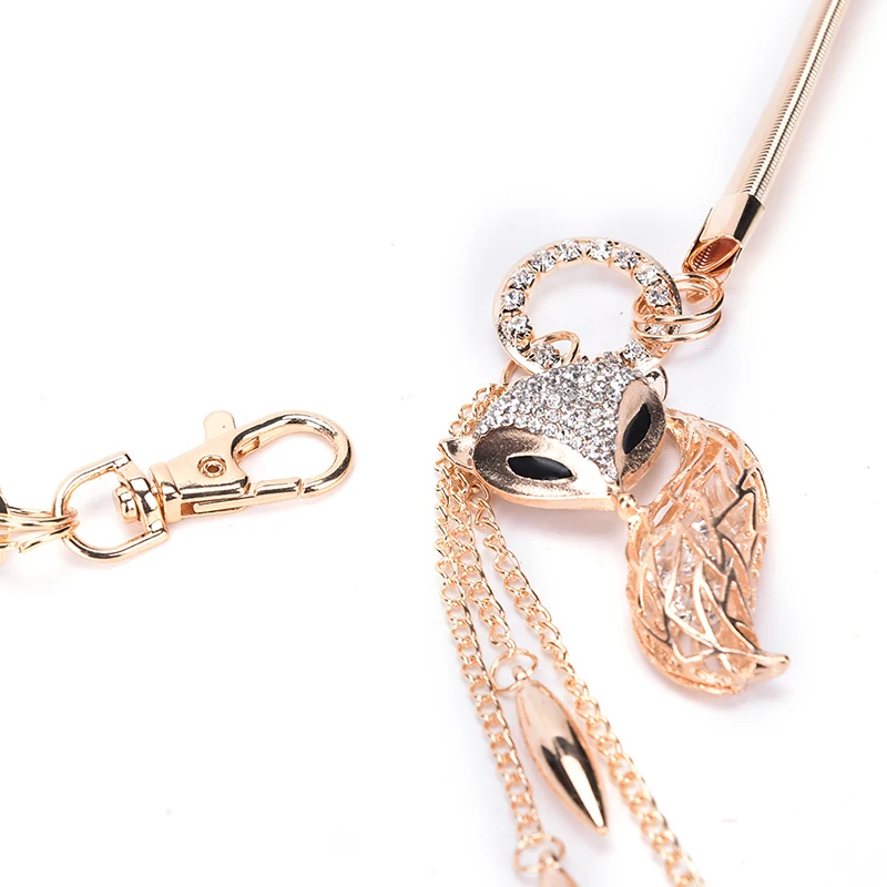 

82CM Silver Charming Women Little Fox Stretch Rhinestone Gold Waist Chain Belt