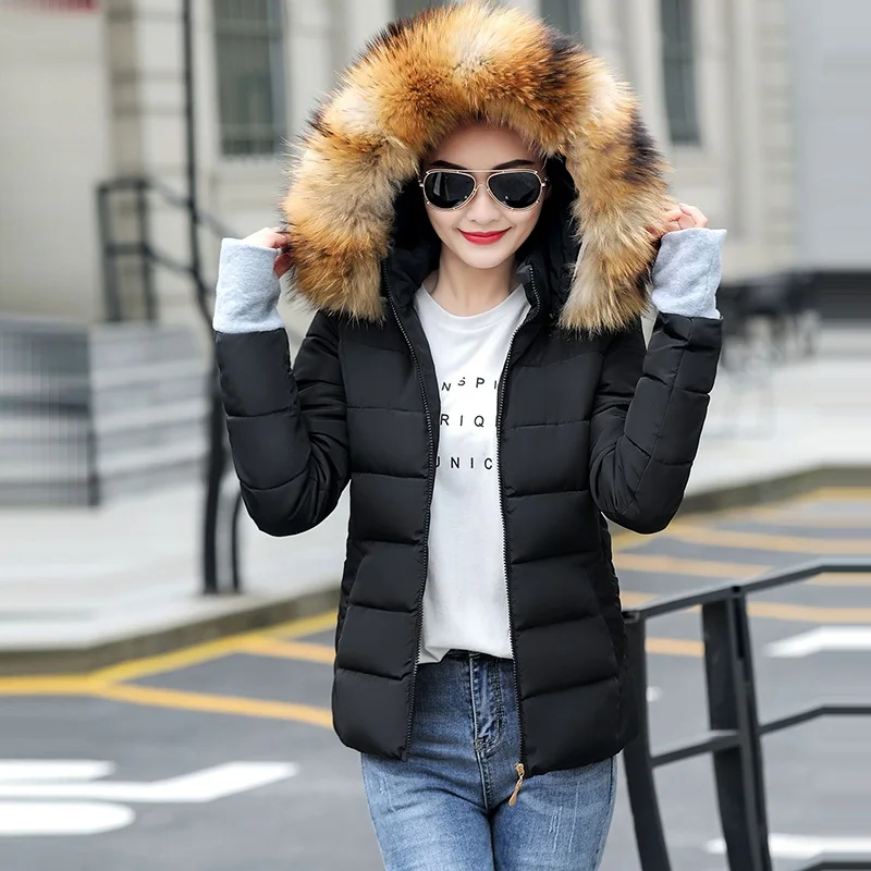 Женская куртка с капюшоном зимняя воротником из искусственного меха новинка