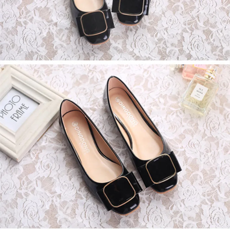 Балетки женские на плоской подошве милые низкие Туфли с квадратным носком бантом