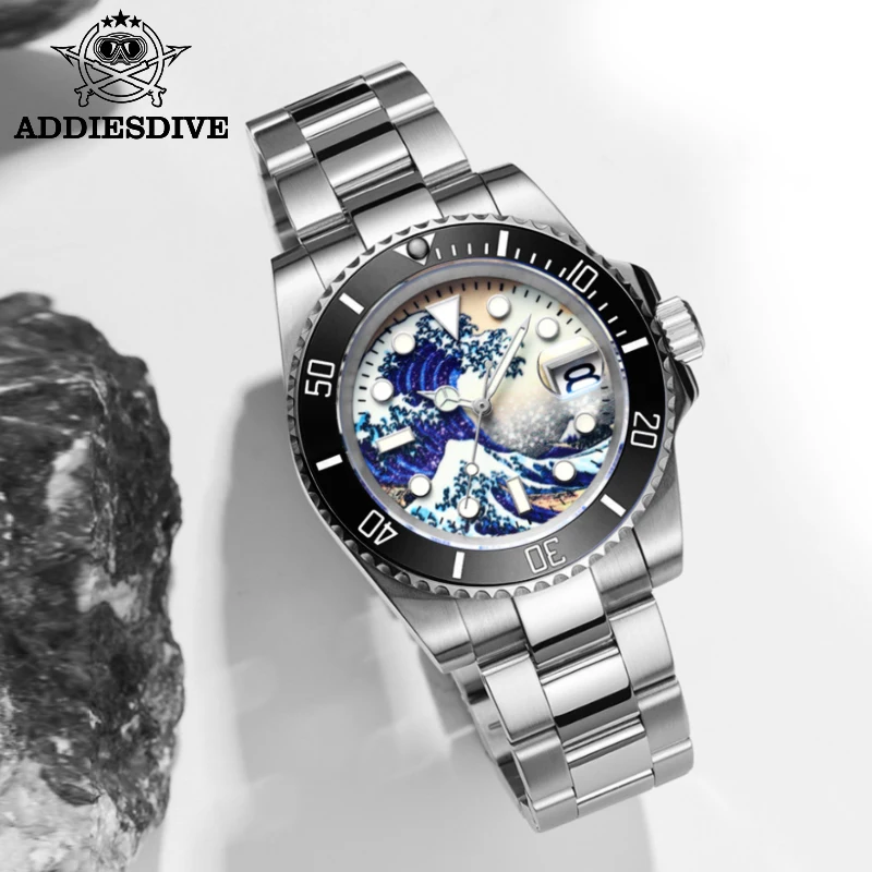 

Addies Dive New style men surf watch super luminous dial 200m diver watch black ceramic bezel NH35 automatic mechanical watches