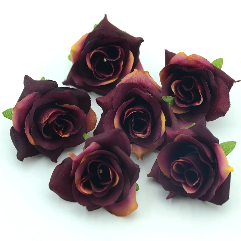 Wine red 200 шт DIY Искусственные белые розовые шелковые цветы голова для дома Свадебная вечеринка Декоративный венок Подарочная коробка искусственные цветы для скрапбукинга - Цвет: Wine red