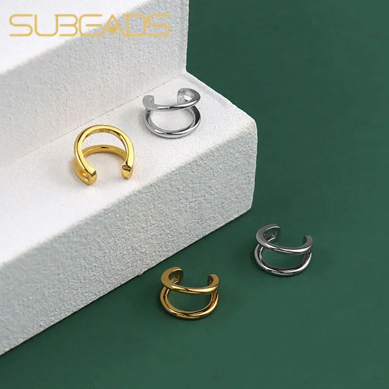 

Real 925 Sterling Silver Hollow Two-layer Circle Ear Clip Earrings For Women Girls Round Hoop Earrings Fashion Ear Accessories