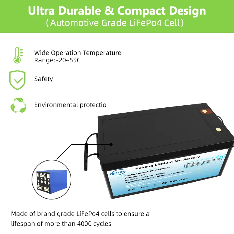 

12V 300Ah LiFePO4 Deep Cycle Rechargeable Battery Pack Built-in 200A BMS For RV Electric Propeller Camper Yacht with