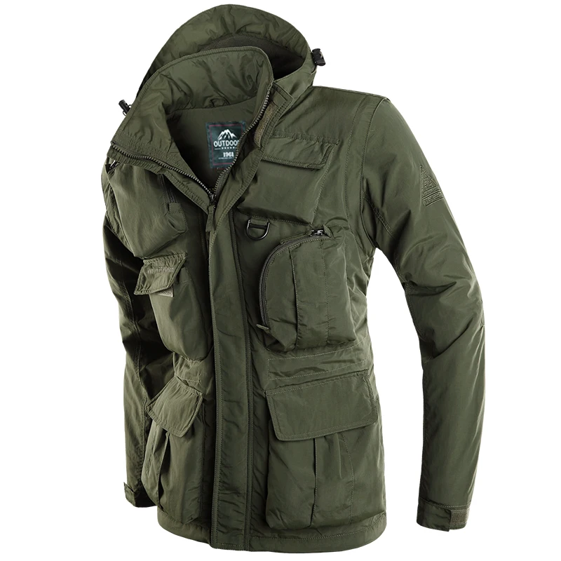 Мужская куртка-бомбер с капюшоном зимняя армейская Зеленая s Campera Hombre мужские
