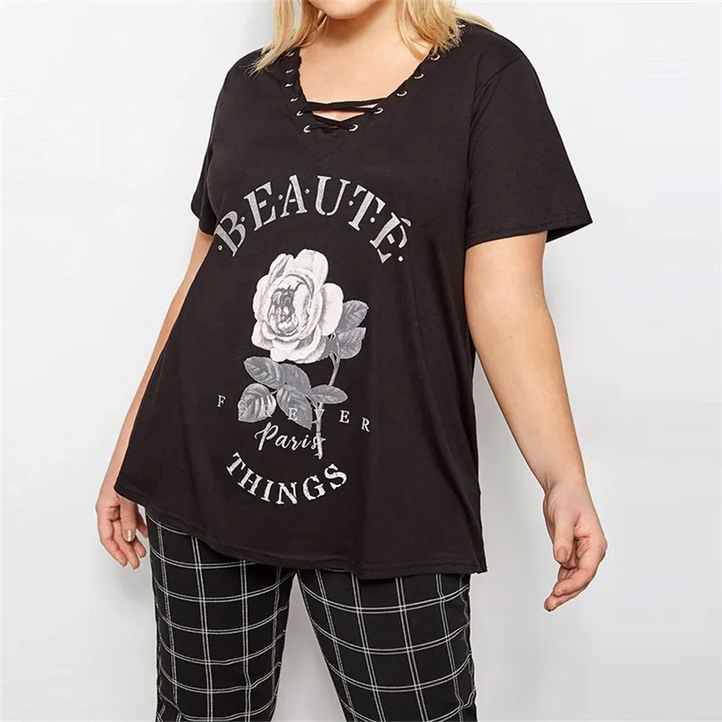 Летняя женская футболка размера плюс модная свободная с цветочным принтом и