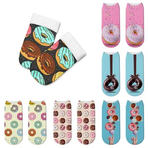 Симпатичные Мультяшные носки с 3D принтом в виде пончика, забавные цветные носки с низким вырезом для закусок Nutella, хлопковые носки унисекс, женские носки
