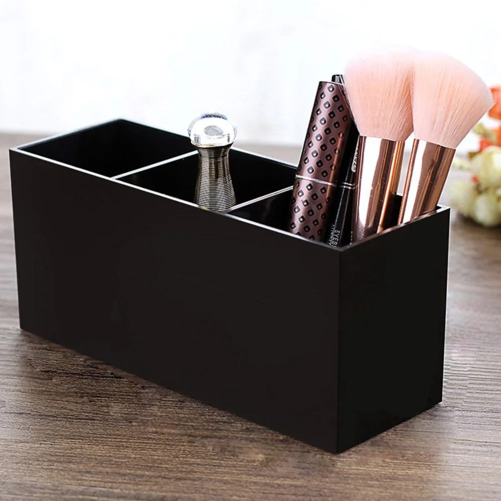 

3-Slot Makeup Brush Holder Acrylic Cosmetics Brush Organizer for Desktop Dresser
