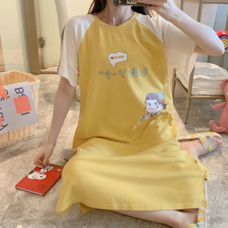 

100% Cotton Cartoon Maternity Nursing Night Dress Loose Breastfeeding Clothes for Pregnant Women Pregnancy Home Lounge Sleepwear