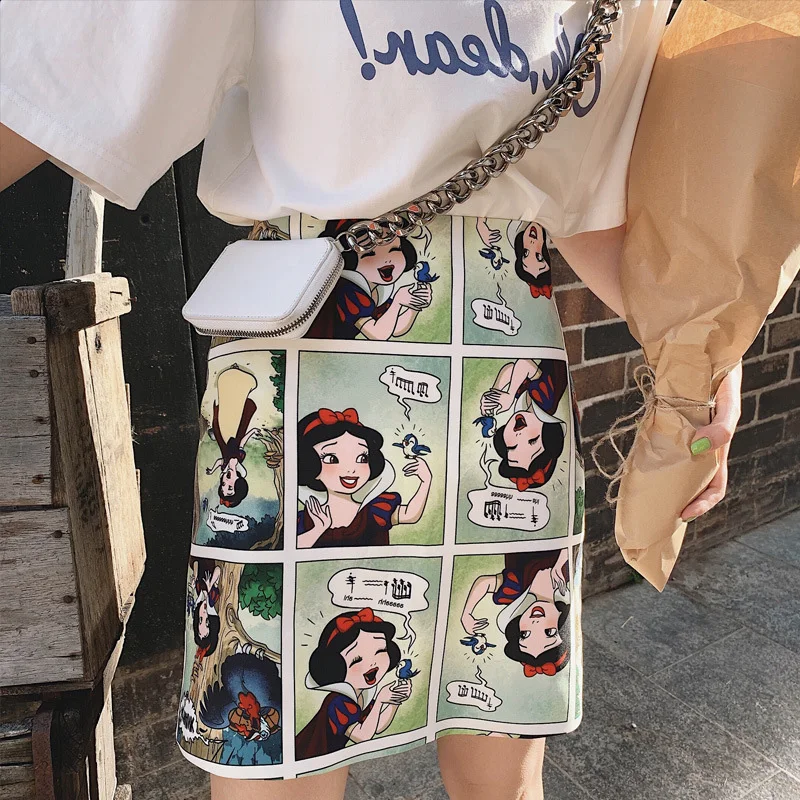 Белоснежная мини-юбка с мультяшным принтом летняя узкая юбка-карандаш высокой