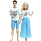 Комбинация из 2 шт.компл., голубое платье для пары, повседневная одежда, летняя одежда для куклы Барби, аксессуары для кукол Кена, Игрушки для маленьких девочек