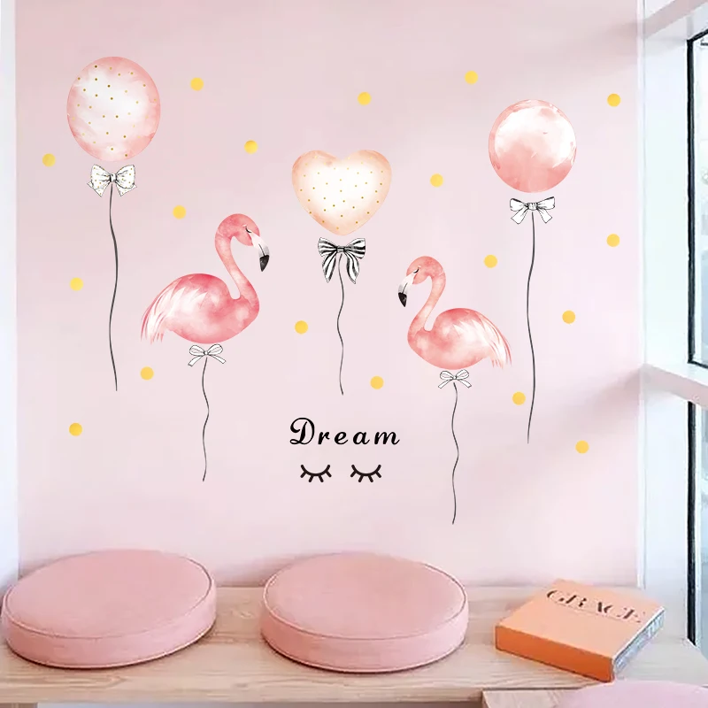 Dormitory girl room decoration flamingo balloon pink wall stickers warm bedroom home decor DIY self-adhesive wardrobe | Дом и сад
