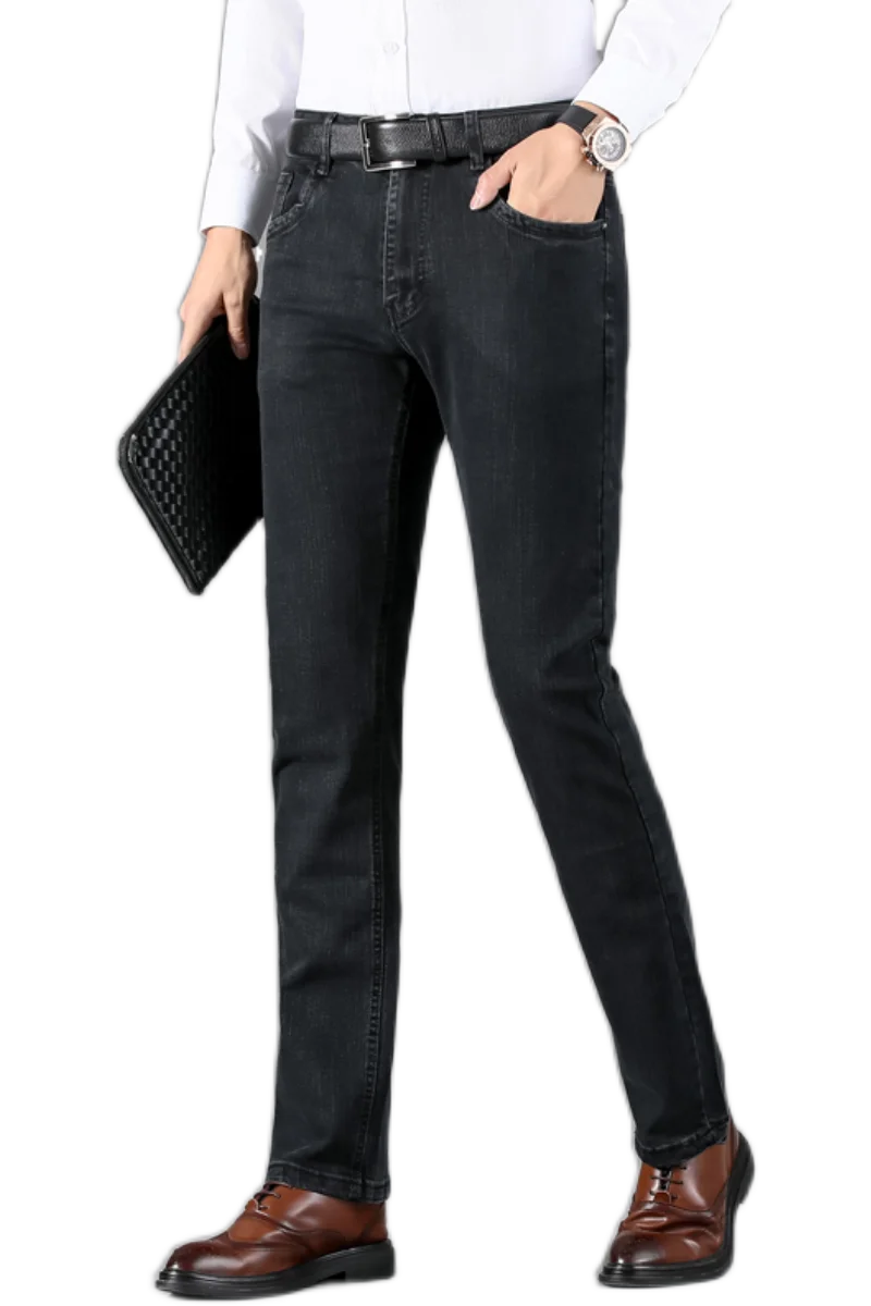 

Spring Autumn 2021 Men's Smart Elastic Jeans Business Fashion Straight Regular Stretch Denim Trousers Men Jeans Plus Size 29-40