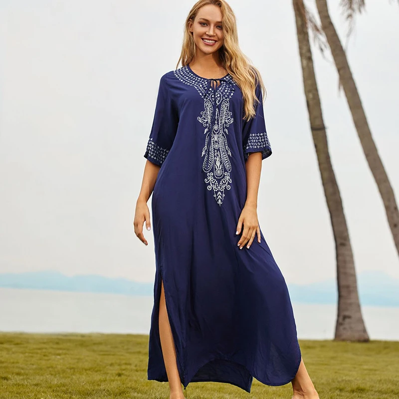 Новое пляжное платье накидка с вышивкой Пляжная белое платье-саронг пляжный