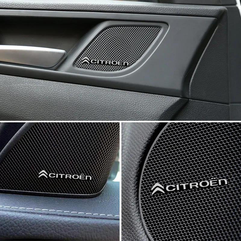 

4Pcs Car Audio Speaker Small Label Personality Stickers For Citroen C2 C3 C4 Quatre Saxo Xsara Jimny 1.6 Car Goods Styling