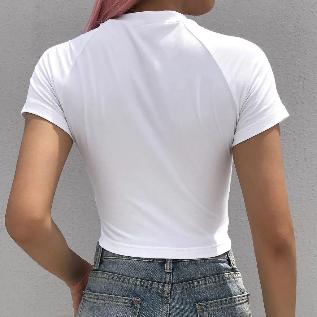 Женская летняя футболка с принтом в виде двух надписей облегающая короткая