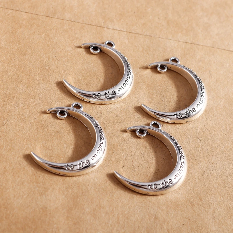 

5pcs Plated Alloy Antique Silver Color Letters Moon Charms Connerctor Pendant for DIY Necklace Bracelets Jewelry Fingings