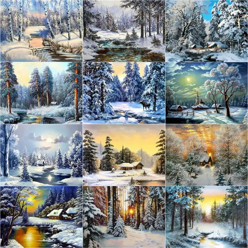 

RUOPOTYy Coloring By Numbers Winter Pictures Oil Painting By Numbers Snow Landscape Home Decor Kits Drawing Canvas HandPainted