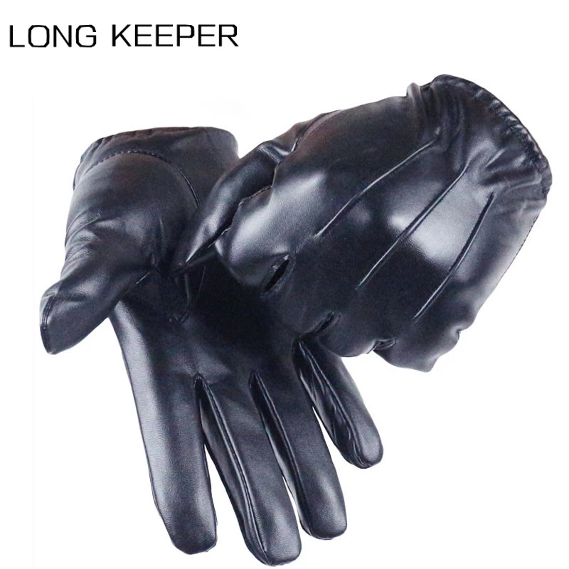 

LongKeeper 2020 Fashion Black PU Leather Gloves Women Men Driving Touched Screen Gloves Autumn Winter Full Finger Unisex luvas