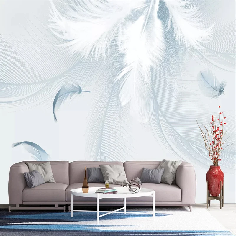 Ручная роспись в скандинавском стиле с голубыми перьями профессиональное