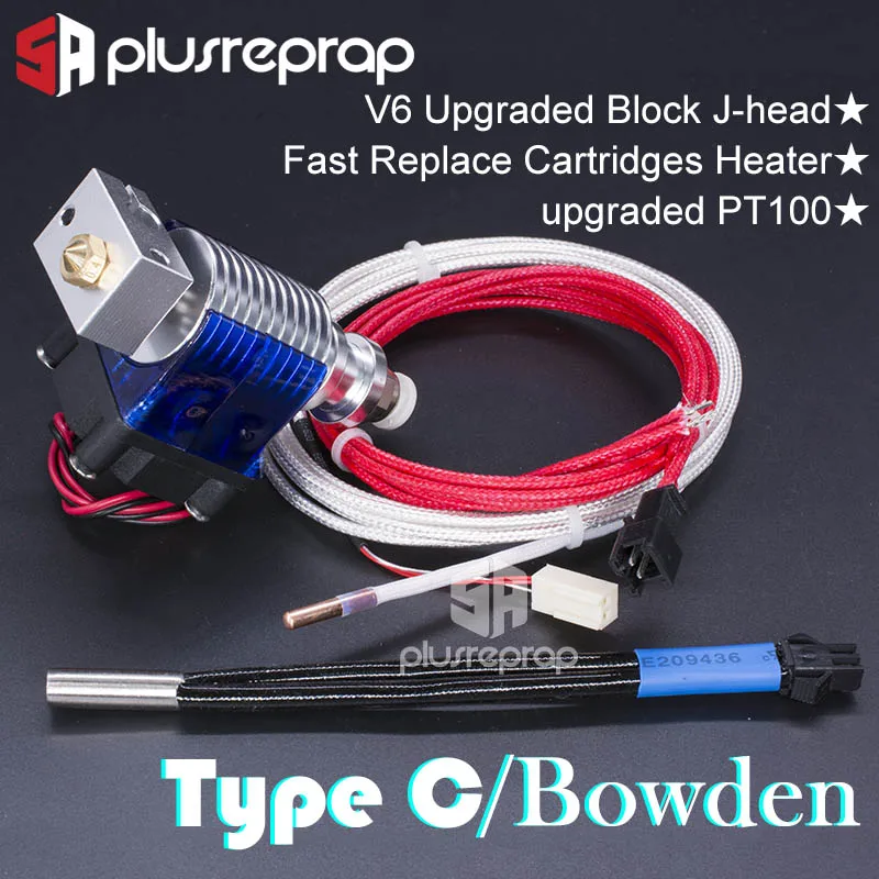 Type C Bowden V6 J-head 12V 24V все металлические Hotend Уэйд или экструдер Bowden в нагреватель термистор Вентилятор Насадка теплоотвод для 1,75/3 мм 3D-принтеры часть - Цвет: Type C Bowden