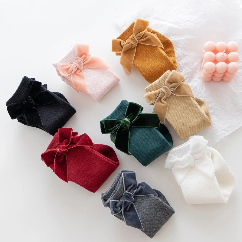 Calcetines de princesa para reci&eacute;n nacidos, lazo grande para ni&ntilde;os, oto&ntilde;o e invierno, accesorios para beb&eacute;s, regalo para reci&eacute;n nacidos de 3 a 36M-4
