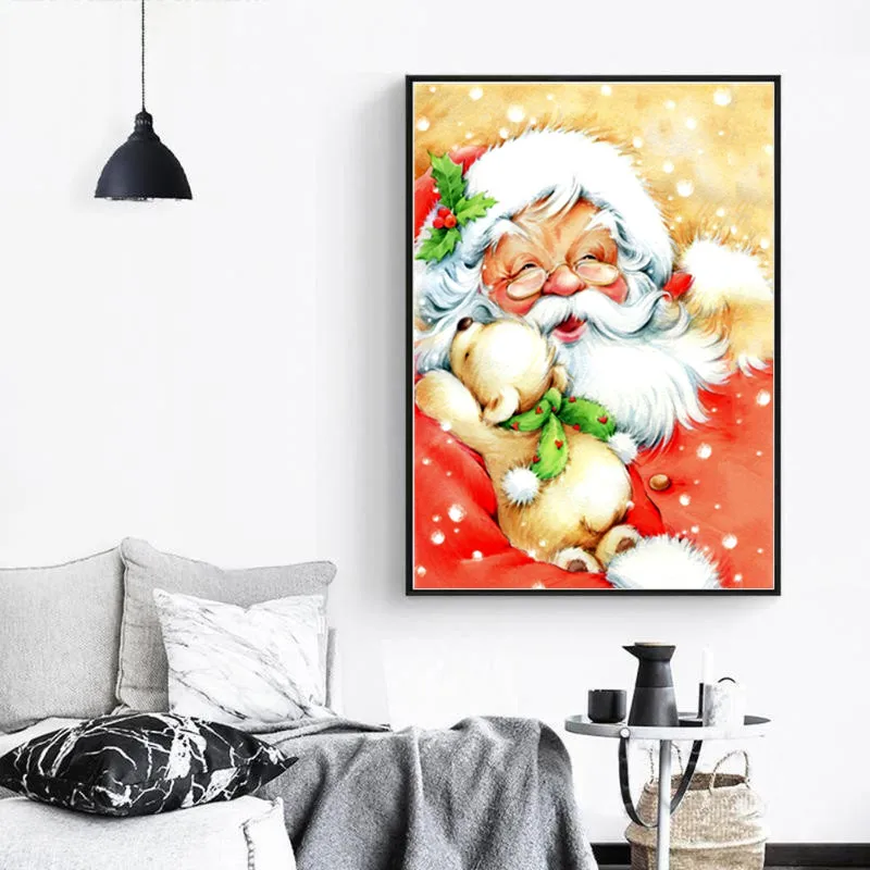 Рождественский подарок круглая Алмазная 5D картина с Санта Клаусом снеговиком