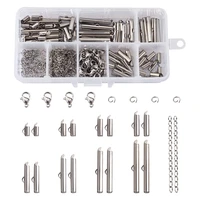 260pcsbox stainless steel crimp end beads slide on end clasp tubes jump rings lobster clasps chain extender diy jewelry making