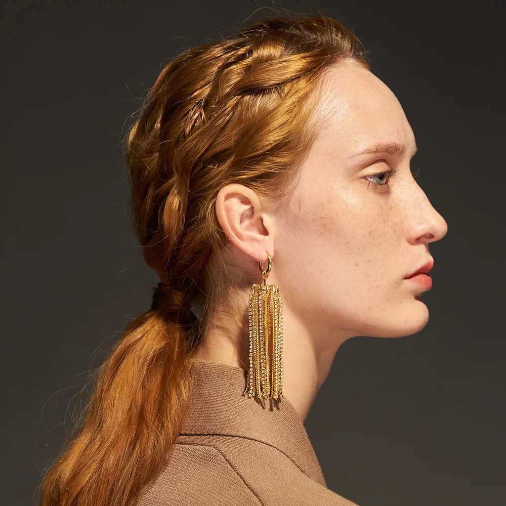 Женские блестящие серьги-подвески ENFASHION длинные серьги золотого цвета с