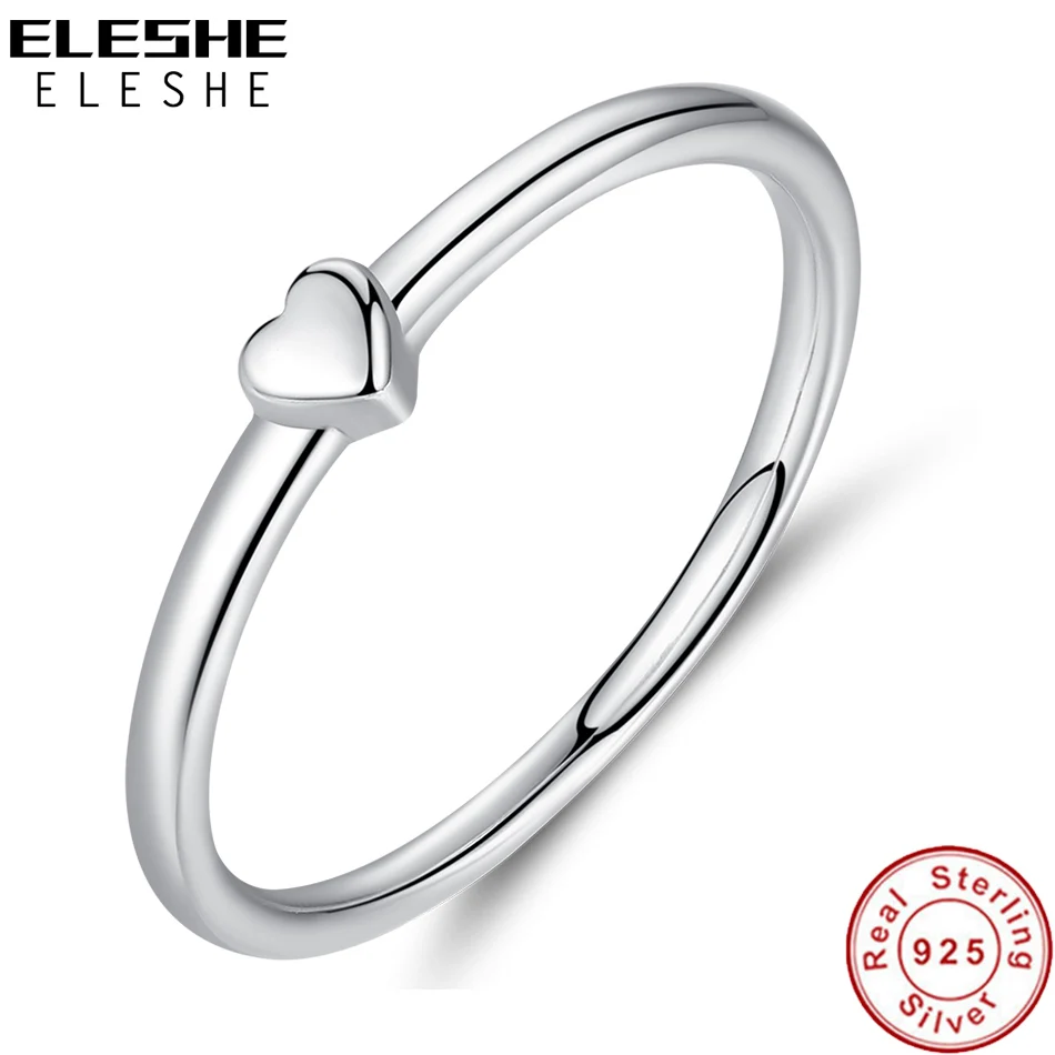 

ELESHE Real 925 Sterling Silver Simple Small Heart Shape Finger Ring For Women Party Wedding Jewelry Fashion Accessories Gift
