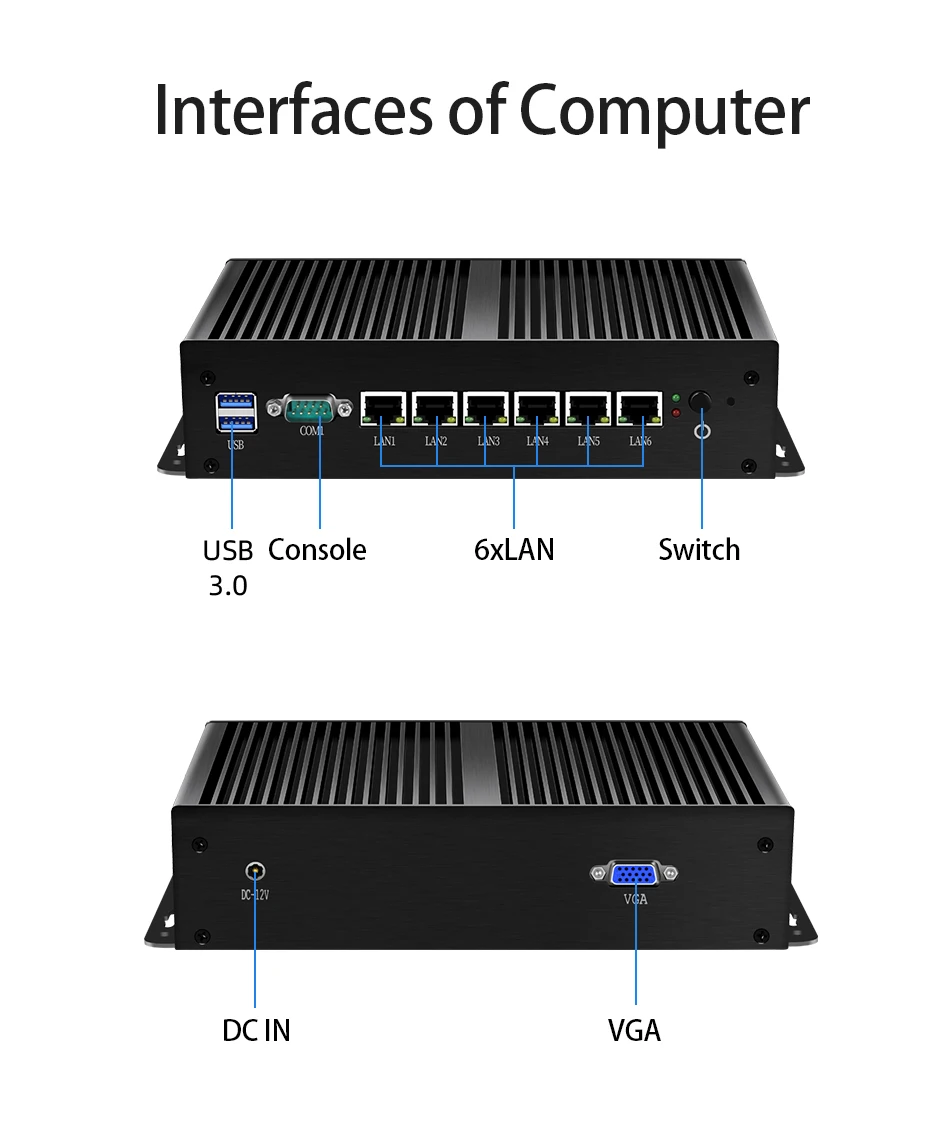 6* LAN Gigabit Ethernet Intel 211AT Мини ПК Core i3 7100U Celeron 3955U маршрутизатор брандмауэр Linux Windows 10 VGA Безвентиляторный Компьютер