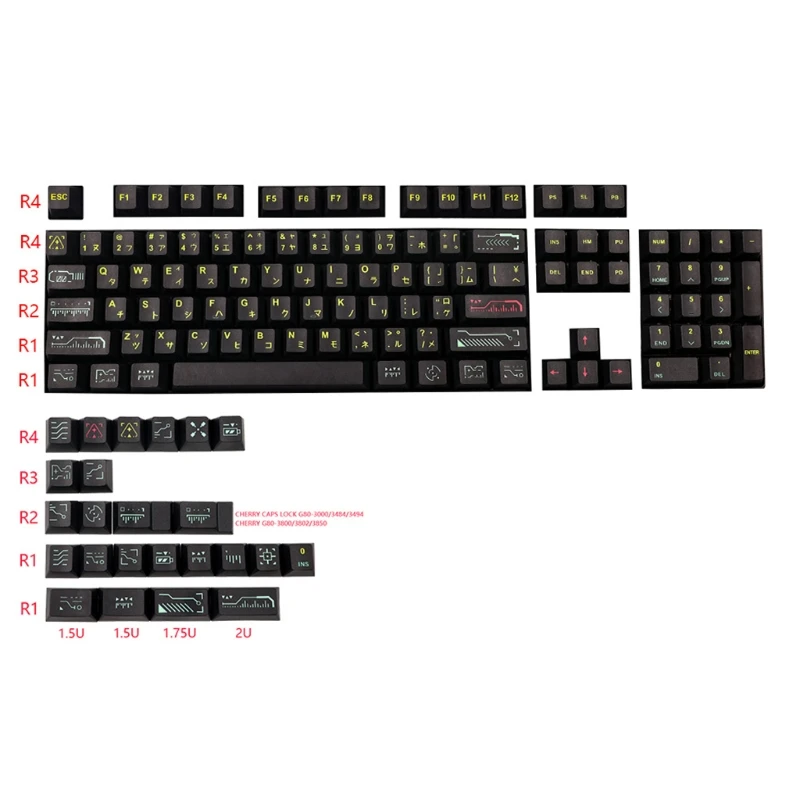 

Cherry Profile Keycaps PBT 5 Face Dye-Sub 128 Keys Full Set 1.5U 1.75U 2U Shift 6.25U Spacebar For FH60 GK61 -108Keys T21B