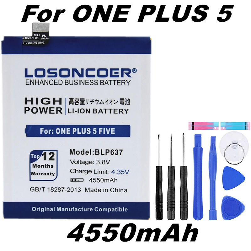 LOSONCOER 4550 мАч BLP637 хорошее качество батарея для Oneplus 5 One Plus 5 Five One Plus 5 батарея+ Подарочные инструменты+ наклейки