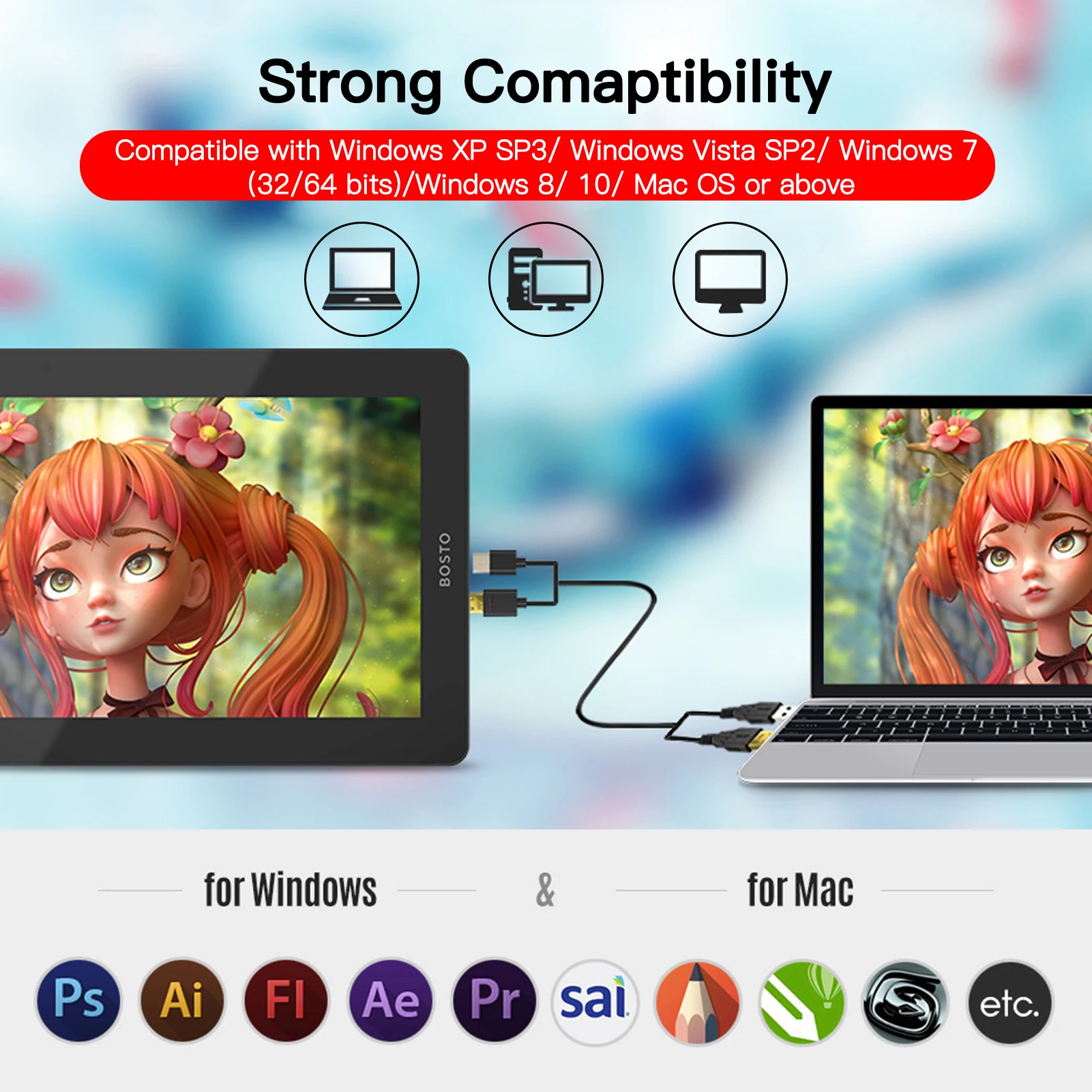 BOSTO 16HD Pro Портативный 15 6 дюймов H IPS ЖК дисплей Графика планшет для рисования
