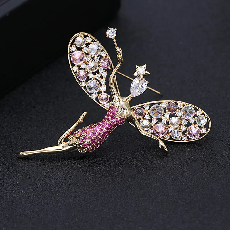 Броши Ангел с розовыми и желтыми кристаллами для женщин броши булавки