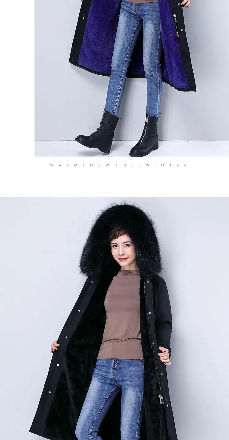 Parka Coat Long Winter Jacket Women Warm Big Fur Plus Size Female Lady Overcoat Outwear Clothes Black Windproof Tops Hat