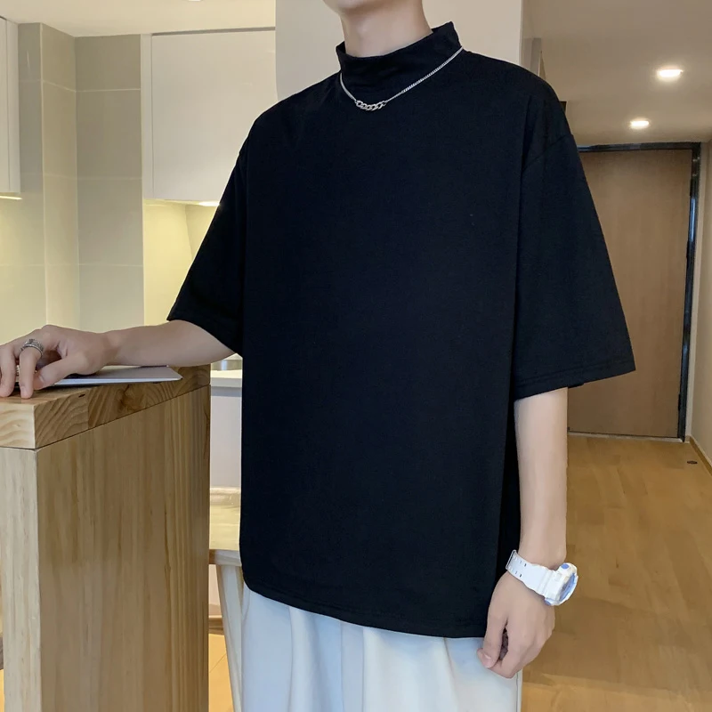 

2022 Summer Short Sleeve Men T Shirt High Street All-match Causal Black White Couple Matching Clothes Brief Fashion Oversize Top