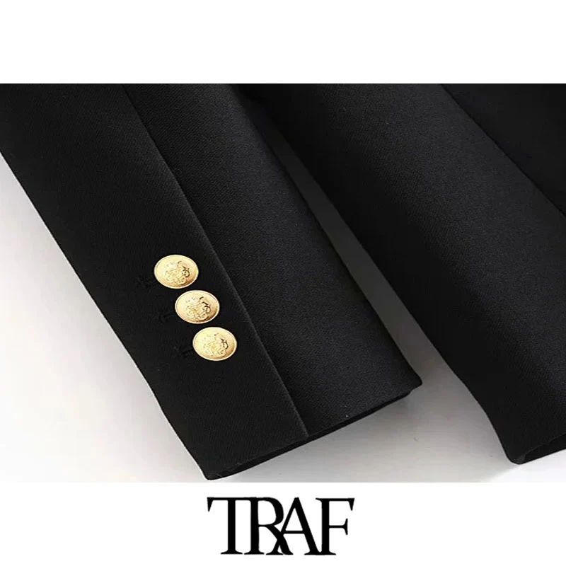 Женский двубортный Блейзер TRAF винтажный черный блейзер с длинным рукавом и