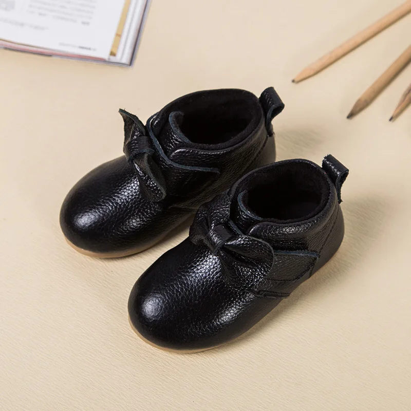 Новинка осени 2020 детские ботинки из натуральной кожи с бантом низким верхом и