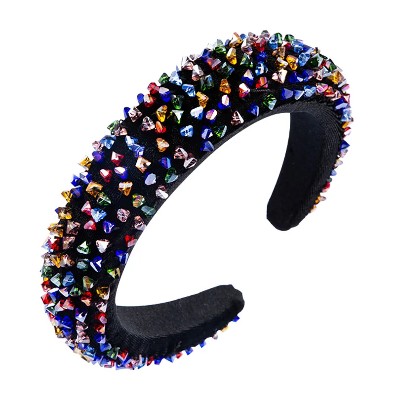 

Exquisite Baroque Multi Color Crystal Beaded Headband Vintage Hand Made Thick Sponge Wide Hairband Female Wedding Party Headwear