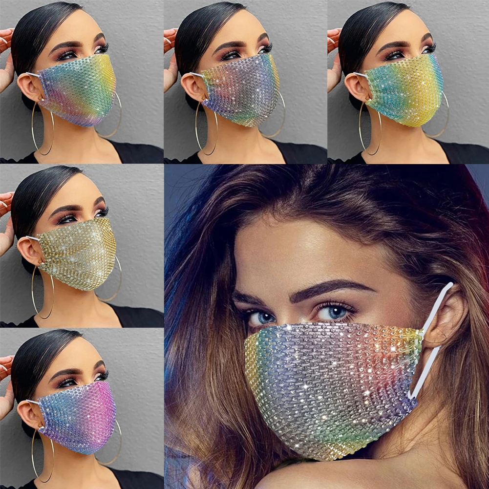 1 шт. блестящая женская маска Стразы многоразовая градиентная защитная для лица
