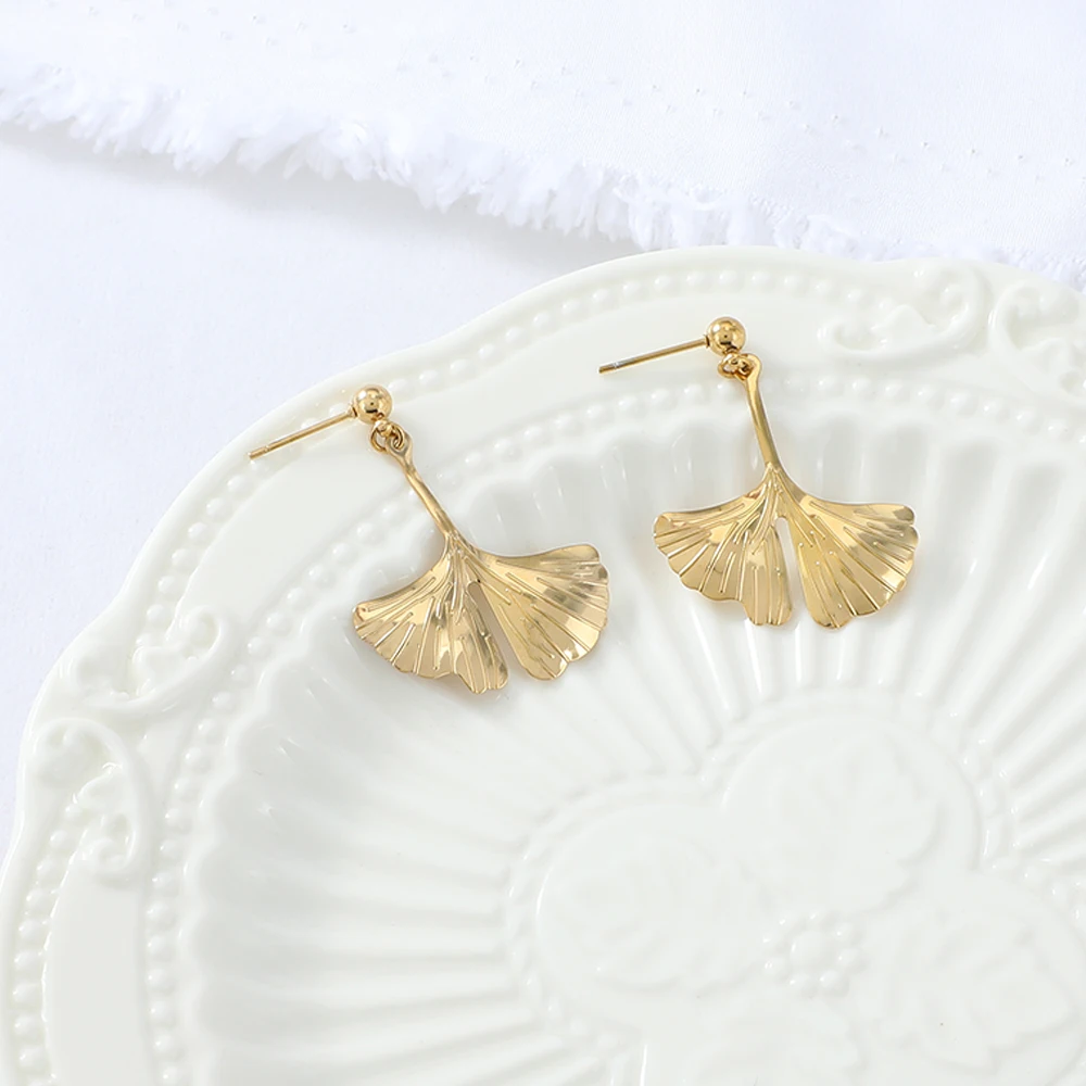 Женские Висячие серьги из нержавеющей стали с листьями гинкго | Украшения и