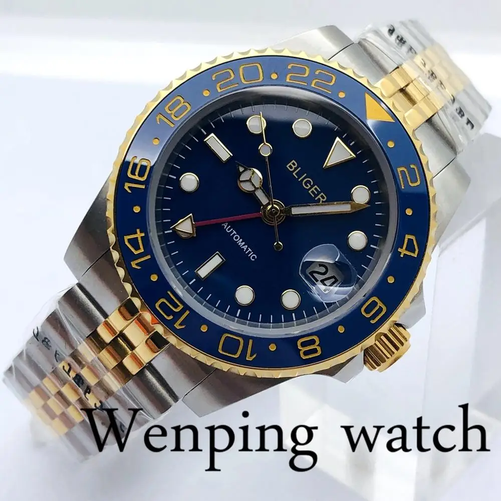 40 мм Bliger мужские роскошные механические часы с сапфировым стеклом керамический