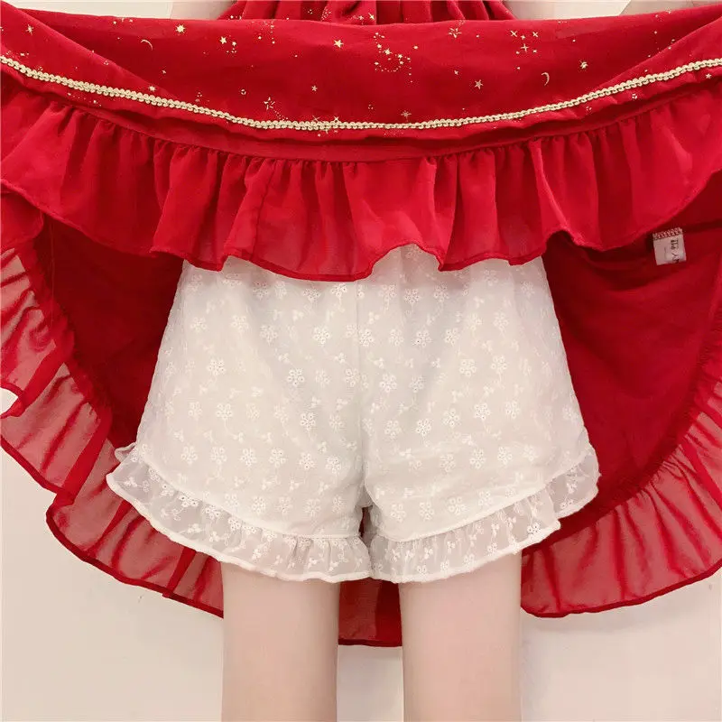 Женские безопасные короткие брюки однотонные Вышитые милые оборки в японском